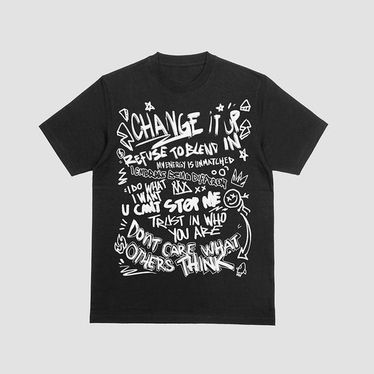 SCRIBBLE" Tee (V2) (BLACK / WHITE) (Essential Cotton T-Shirt)